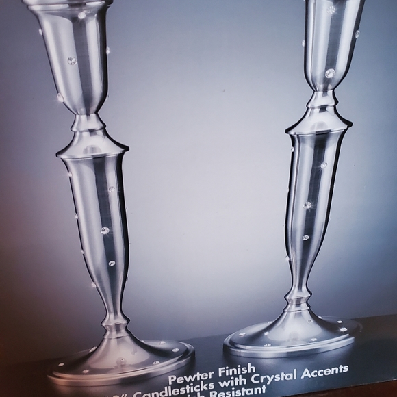 Pewter Candlestick holders (2) with Crystal accent - Picture 5 of 5